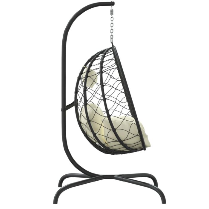 Chaise suspendue en forme d'œuf avec coussin blanc crème – Image 2