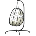Chaise suspendue en forme d'œuf avec coussin blanc crème – Image 3