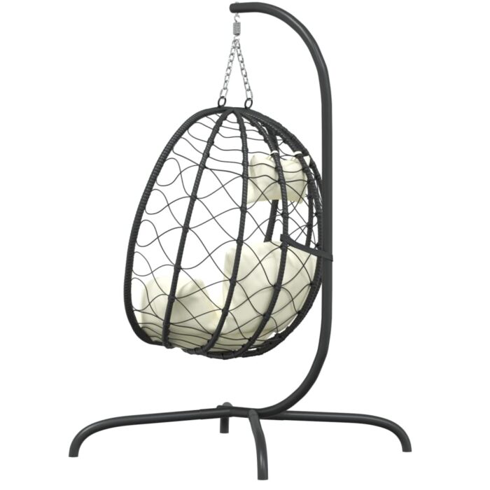 Chaise suspendue en forme d'œuf avec coussin blanc crème – Image 3