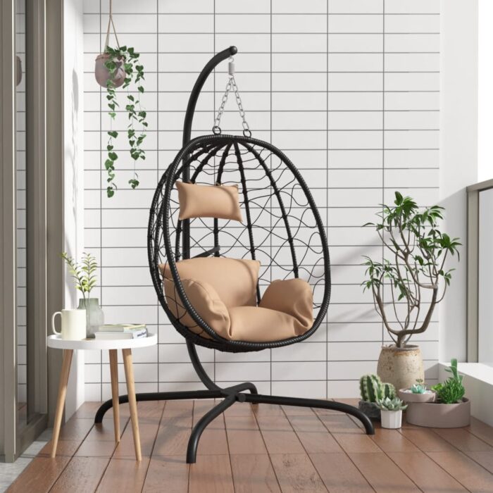 VXL8720845690052_m_en_hd_1.jpg Chaise suspendue en forme d'œuf avec coussin taupe – Image 1