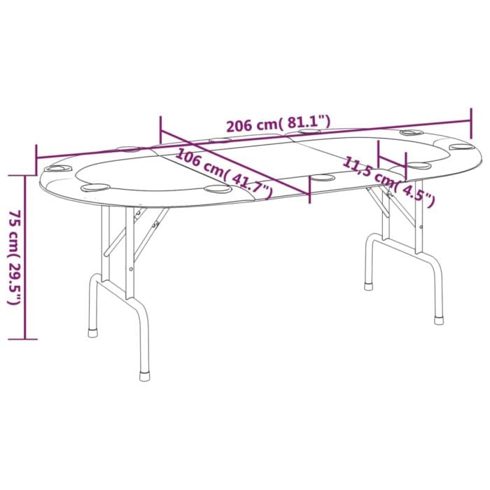 Table de poker pliable 10 joueurs Vert 207x106x76 cm – Image 3