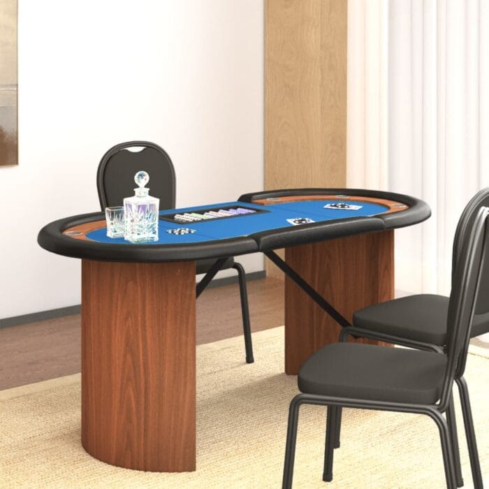 Table de poker 8 joueurs avec plateau à jetons Bleu 160x80x75cm – Image 1