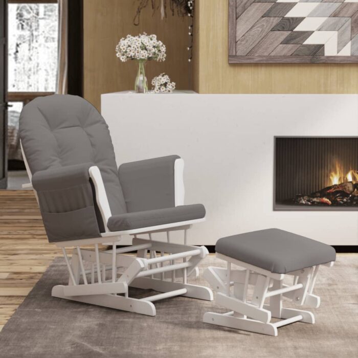 Chaise berçante avec repose-pied Gris foncé Tissu – Image 1