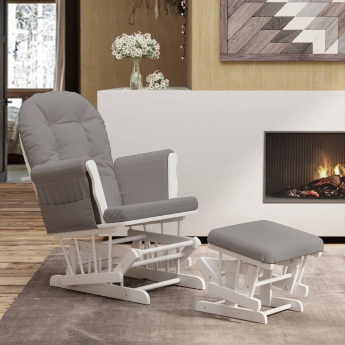 Chaise berçante avec repose-pied Gris clair Tissu – Image 1