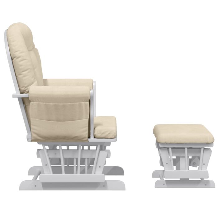 Chaise berçante avec repose-pied Blanc crème Tissu – Image 2