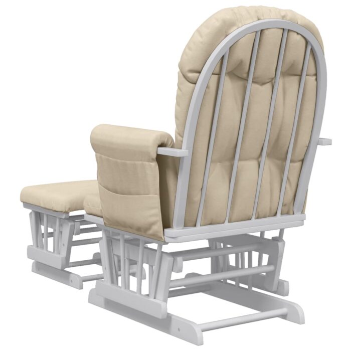 Chaise berçante avec repose-pied Blanc crème Tissu – Image 3