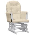 Chaise berçante avec repose-pied Blanc crème Tissu – Image 4