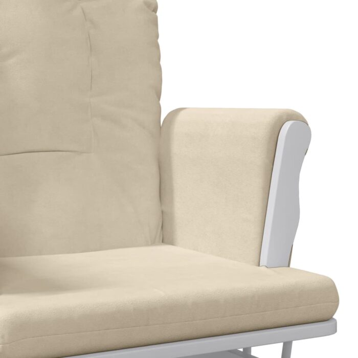 Chaise berçante avec repose-pied Blanc crème Tissu – Image 6