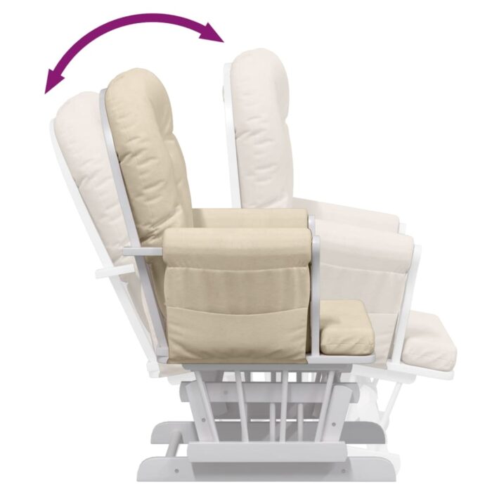 Chaise berçante avec repose-pied Blanc crème Tissu – Image 7