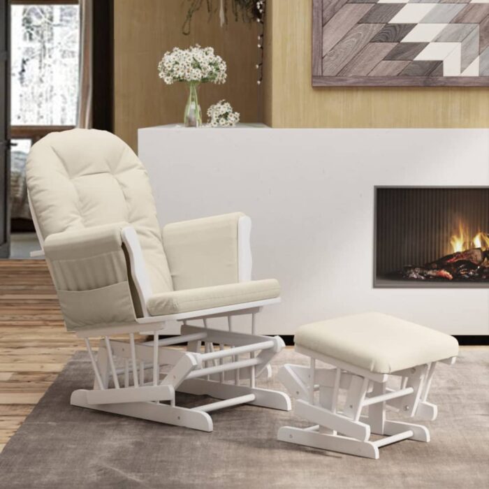 VXL8720845690199_m_en_hd_1.jpg Chaise berçante avec repose-pied Blanc crème Tissu – Image 1