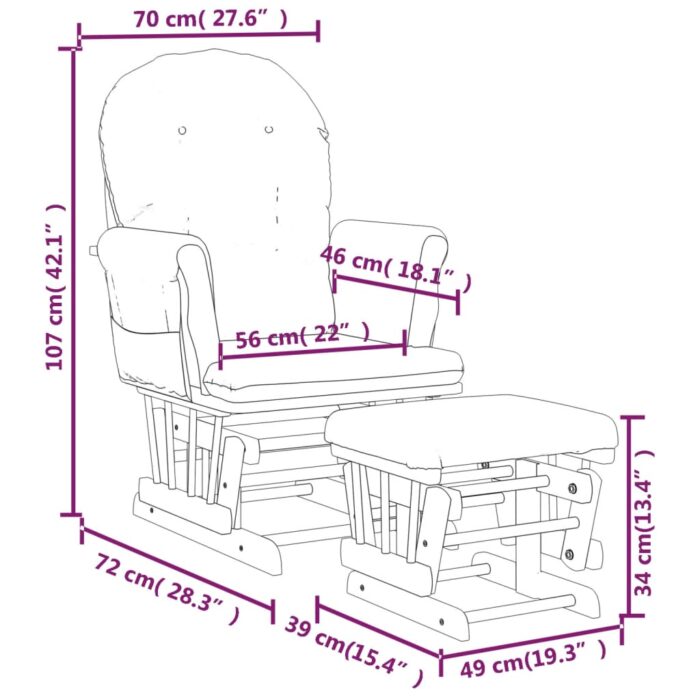 Chaise berçante avec repose-pied Blanc crème Tissu – Image 10