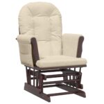 Chaise berçante avec repose-pied Blanc crème Tissu – Image 4