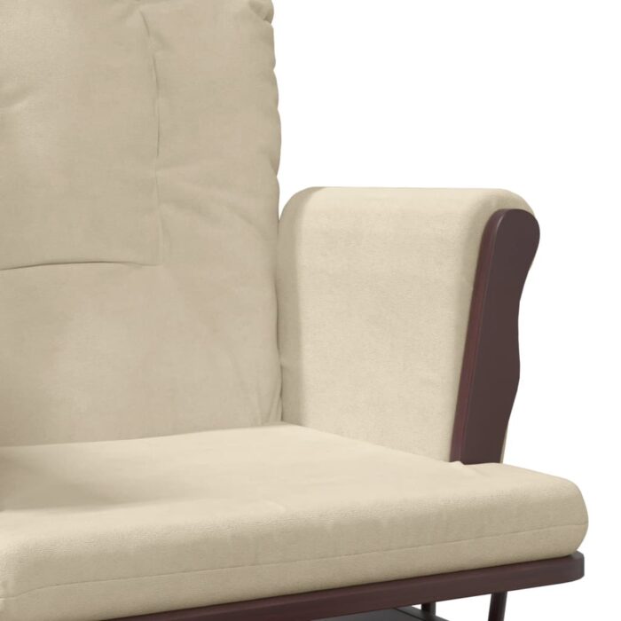 Chaise berçante avec repose-pied Blanc crème Tissu – Image 6