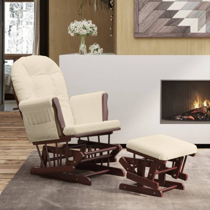 Chaise berçante avec repose-pied Blanc crème Tissu – Image 1
