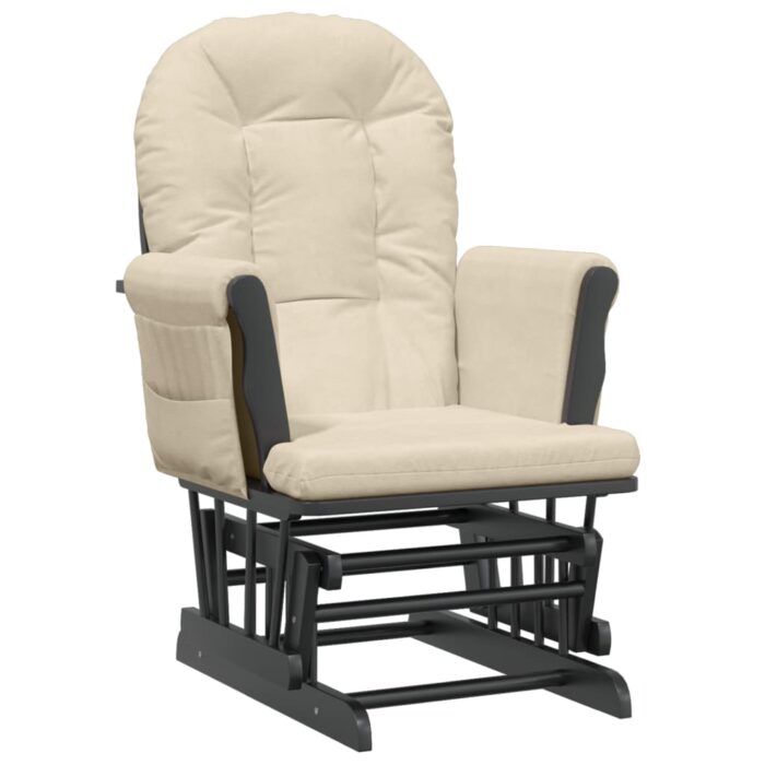 Chaise berçante avec repose-pied Blanc crème Tissu – Image 4
