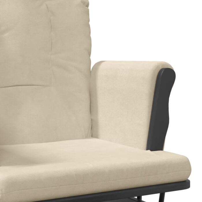 Chaise berçante avec repose-pied Blanc crème Tissu – Image 6