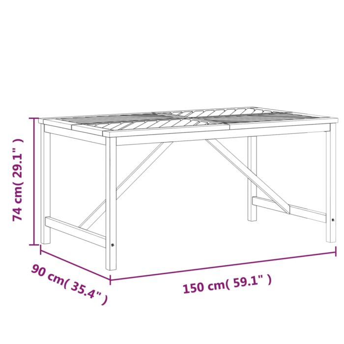 Table à manger de jardin 150x90x74 cm bois d'acacia solide – Image 5