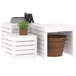 Ensemble de boîtes de jardin 3 pcs blanc bois de pin massif – Image 2