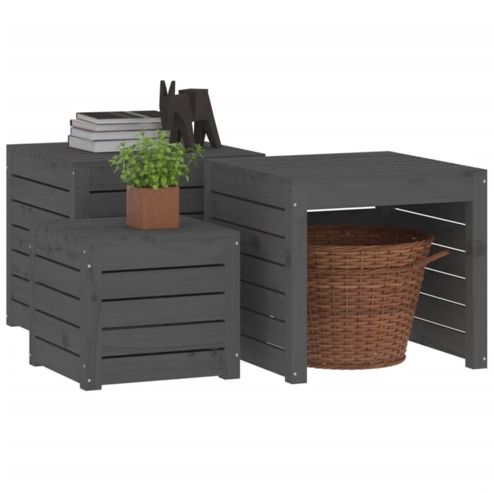 Ensemble de boîtes de jardin 3 pcs gris bois de pin massif – Image 2