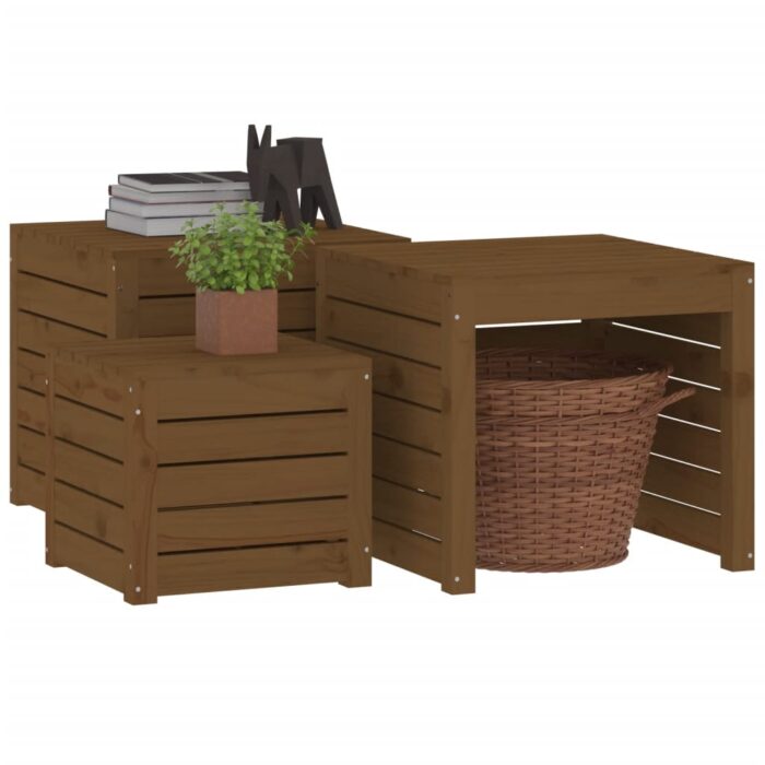 Ensemble de boîtes de jardin 3 pcs marron miel bois pin massif – Image 2
