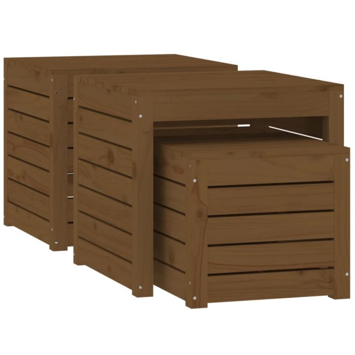 Ensemble de boîtes de jardin 3 pcs marron miel bois pin massif – Image 3