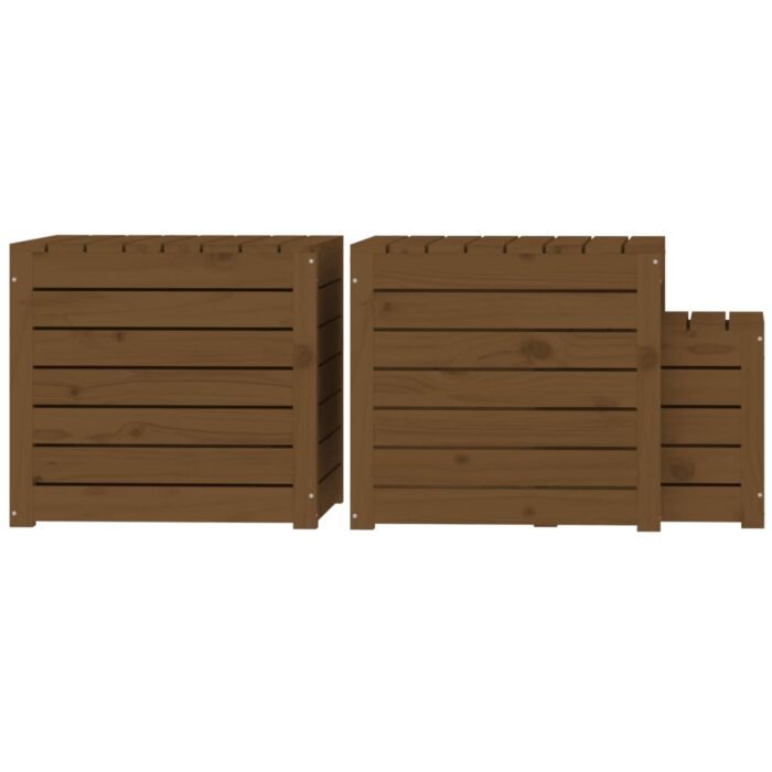 Ensemble de boîtes de jardin 3 pcs marron miel bois pin massif – Image 5