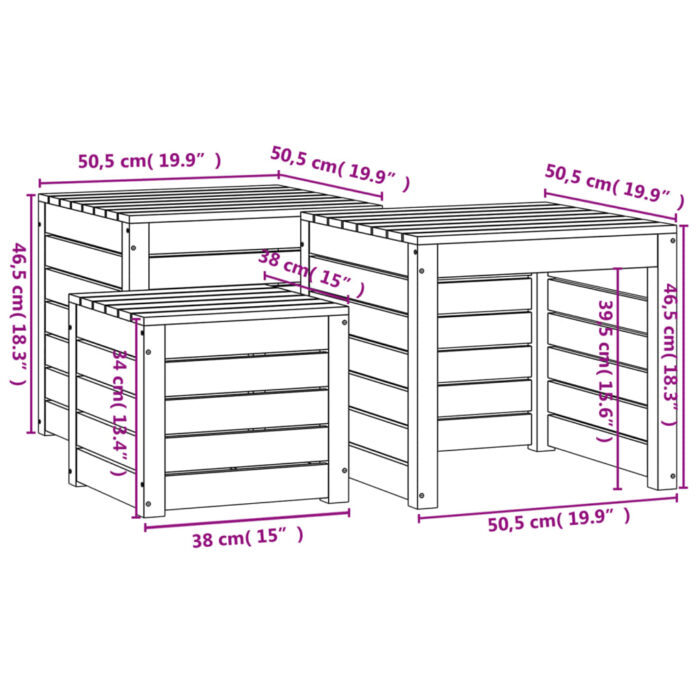 Ensemble de boîtes de jardin 3 pcs marron miel bois pin massif – Image 8