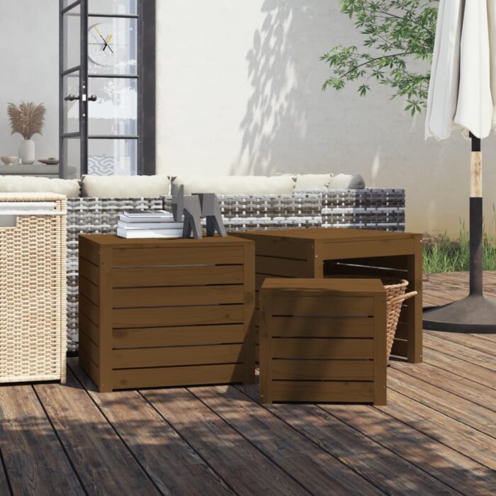 VXL8720845690922_m_en_hd_1.jpg Ensemble de boîtes de jardin 3 pcs marron miel bois pin massif – Image 1