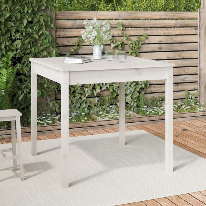 Table de jardin blanc 82,5x82,5x76 cm bois massif de pin – Image 1
