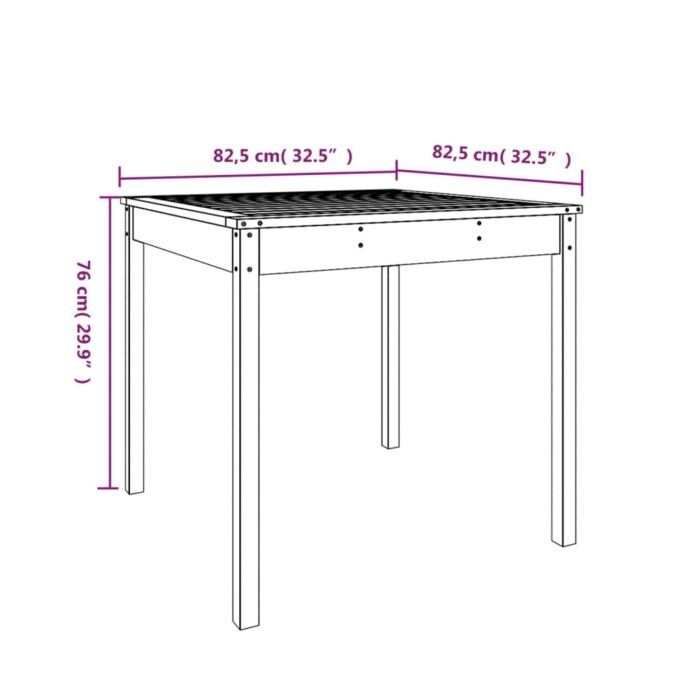 Table de jardin noir 82,5x82,5x76 cm bois massif de pin – Image 6
