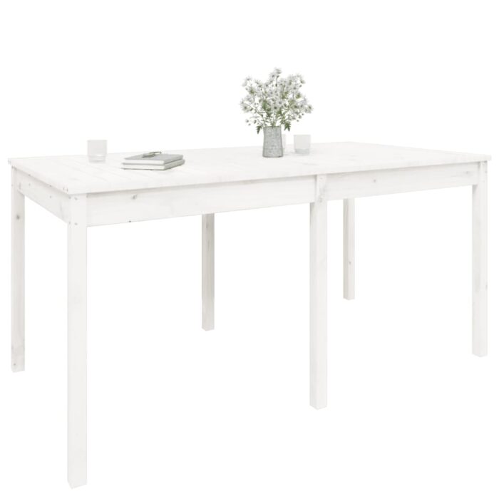 Table de jardin blanc 159,5x82,5x76 cm bois massif de pin – Image 2