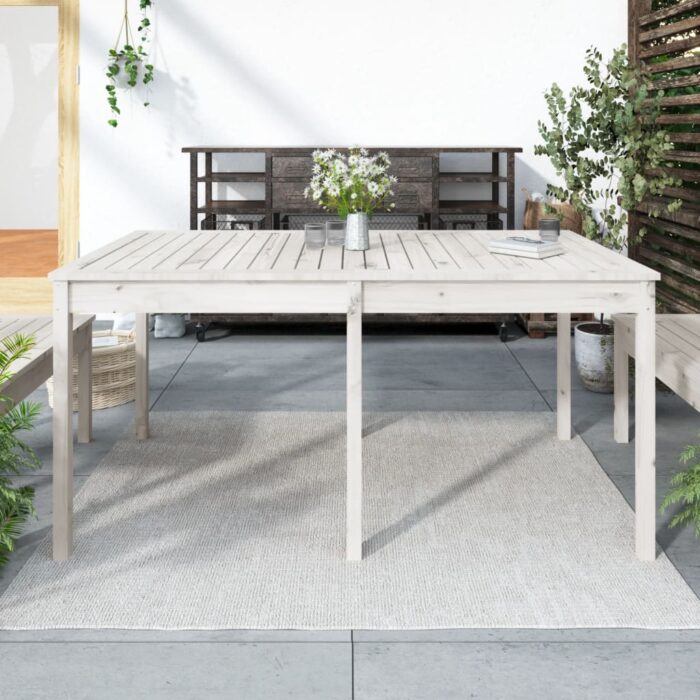 Table de jardin blanc 159,5x82,5x76 cm bois massif de pin – Image 1