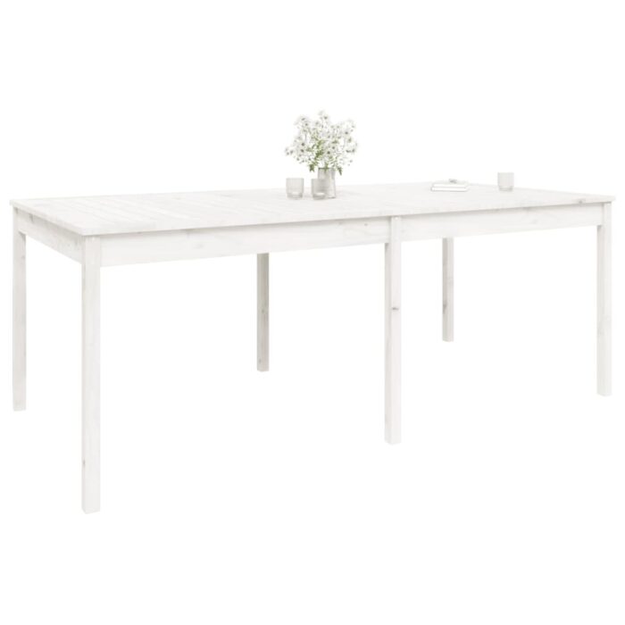 Table de jardin blanc 203,5x100x76 cm bois massif de pin – Image 2