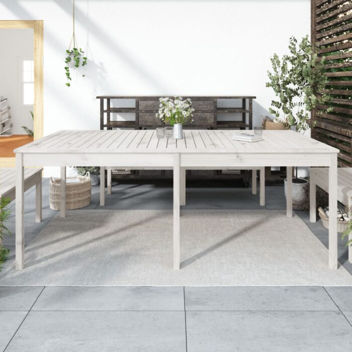 Table de jardin blanc 203,5x100x76 cm bois massif de pin – Image 1