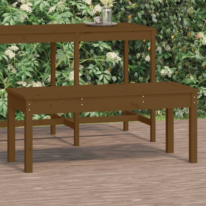 Banc de jardin marron miel 109x44x45 cm bois de pin massif – Image 1
