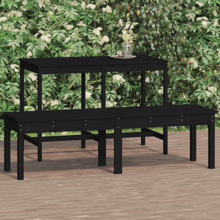 Banc de jardin à 2 places noir 159,5x44x45cm bois massif de pin – Image 1
