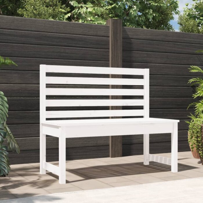 Banc de jardin blanc 109 cm bois massif de pin – Image 1
