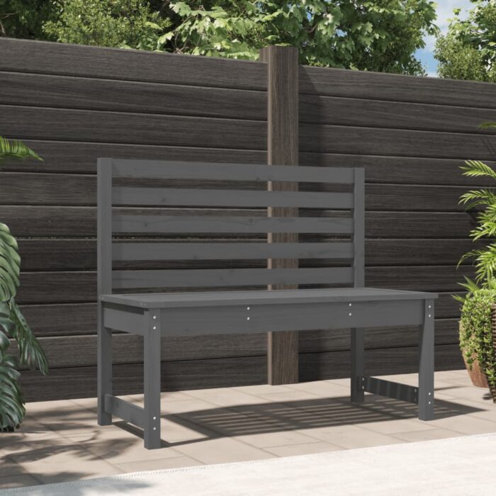 Banc de jardin gris 109 cm bois massif de pin – Image 1