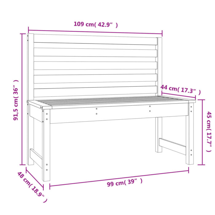 Banc de jardin marron miel 109 cm bois de pin massif – Image 5