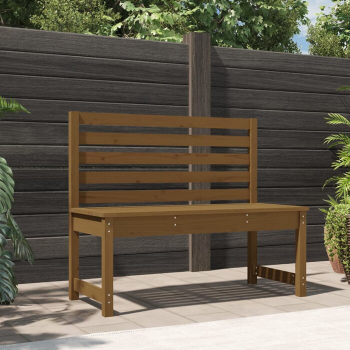 Banc de jardin marron miel 109 cm bois de pin massif – Image 1