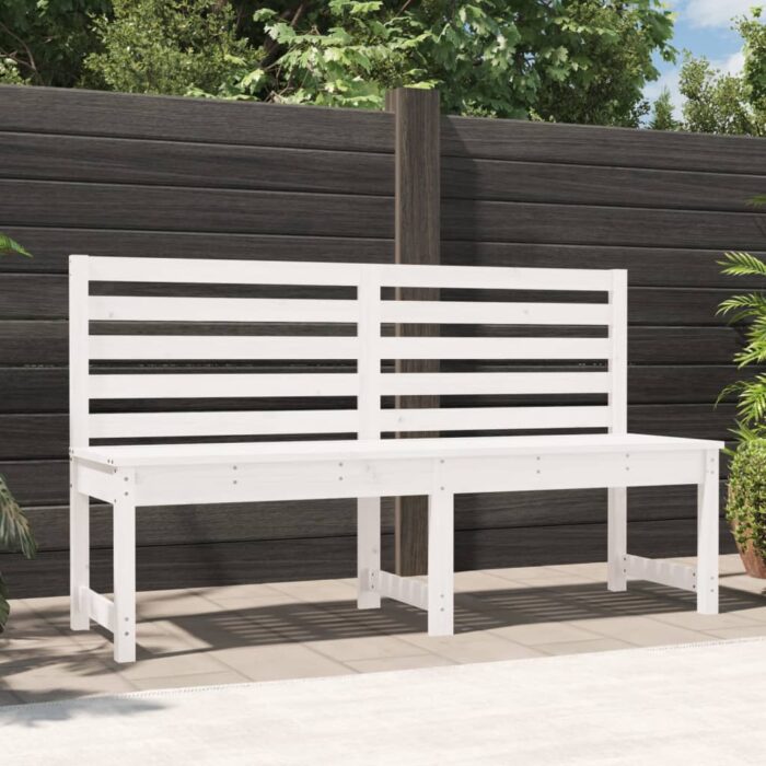 Banc de jardin blanc 157,5 cm bois massif de pin – Image 1