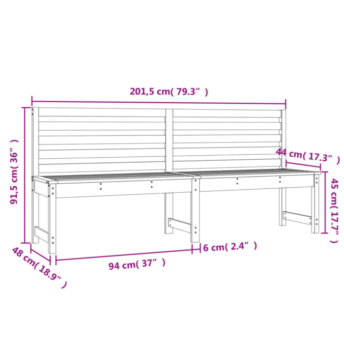 Banc de jardin blanc 201,5 cm bois massif de pin – Image 5