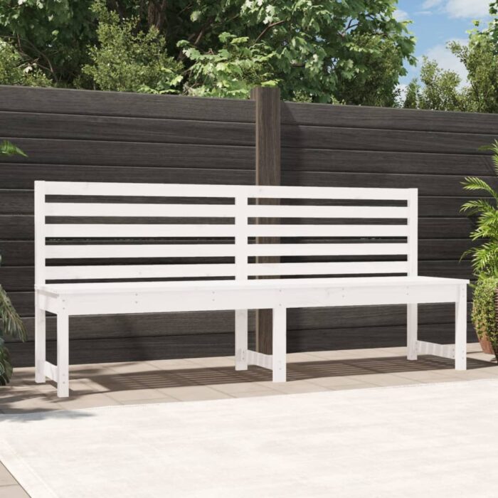 Banc de jardin blanc 201,5 cm bois massif de pin – Image 1