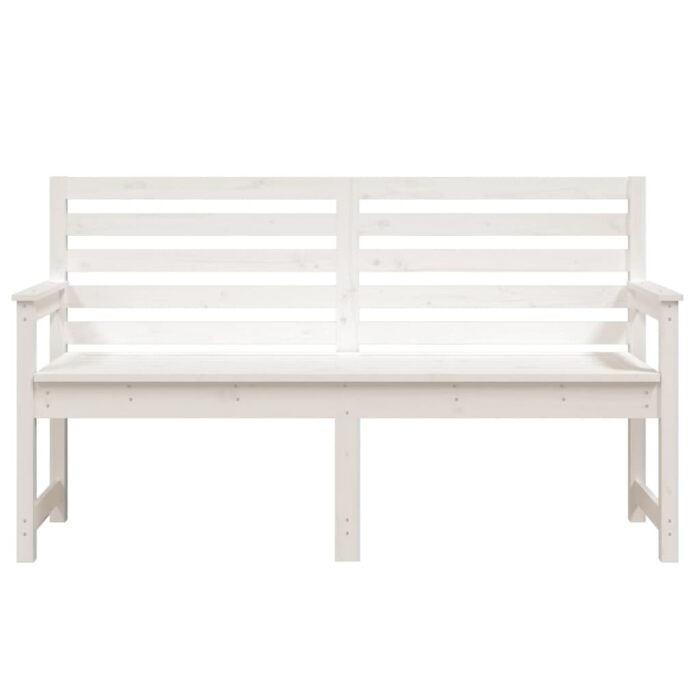 Banc de jardin blanc 159,5x48x91,5 cm bois massif de pin – Image 2