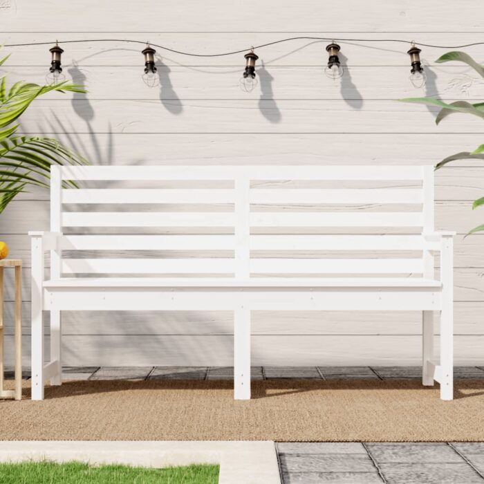 Banc de jardin blanc 159,5x48x91,5 cm bois massif de pin – Image 1