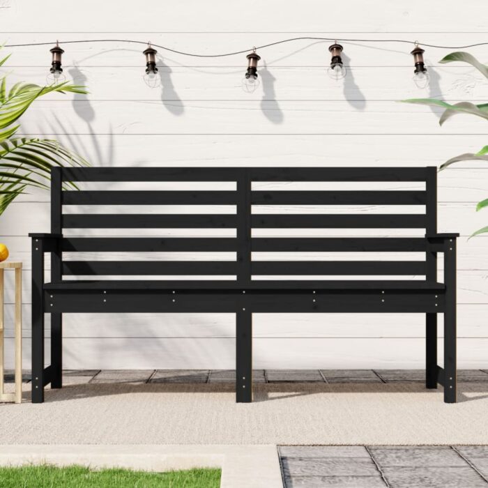 Banc de jardin noir 159,5x48x91,5 cm bois massif de pin – Image 1