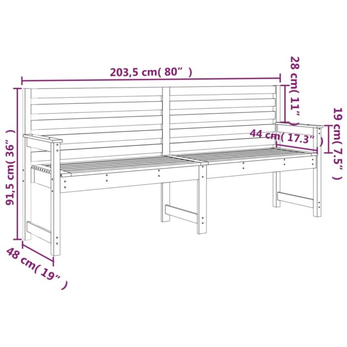 Banc de jardin 203,5x48x91,5 cm bois massif de pin – Image 5