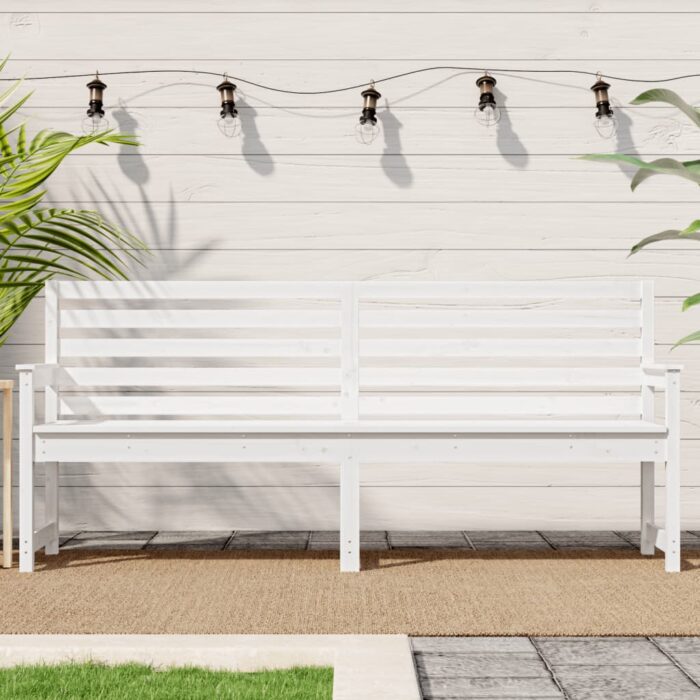 Banc de jardin blanc 203,5x48x91,5 cm bois massif de pin – Image 1