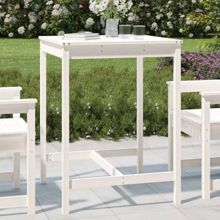 Table de jardin blanc 82,5x82,5x110 cm bois massif de pin – Image 1