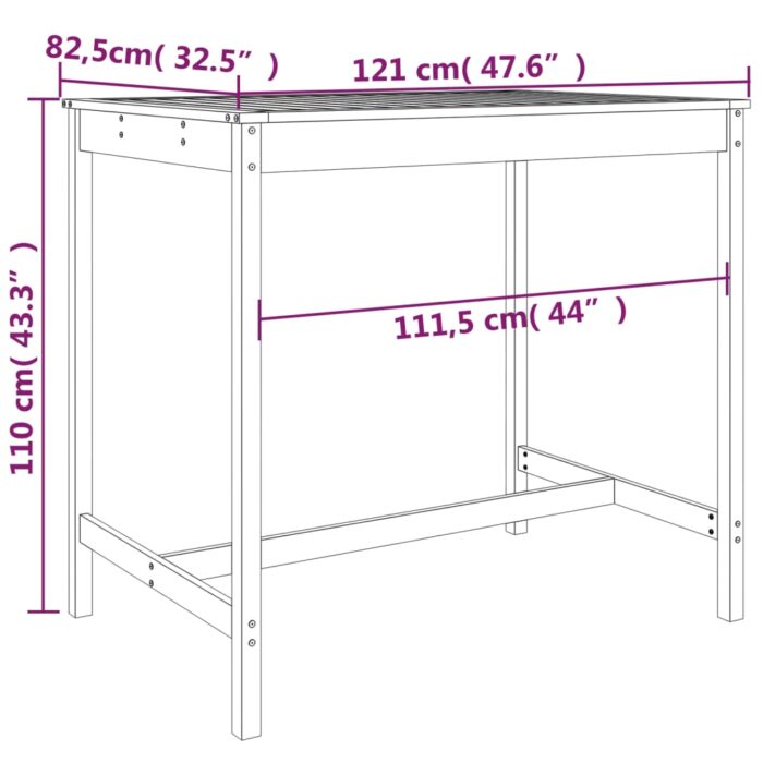 Table de jardin 121x82,5x110 cm bois massif de pin – Image 5